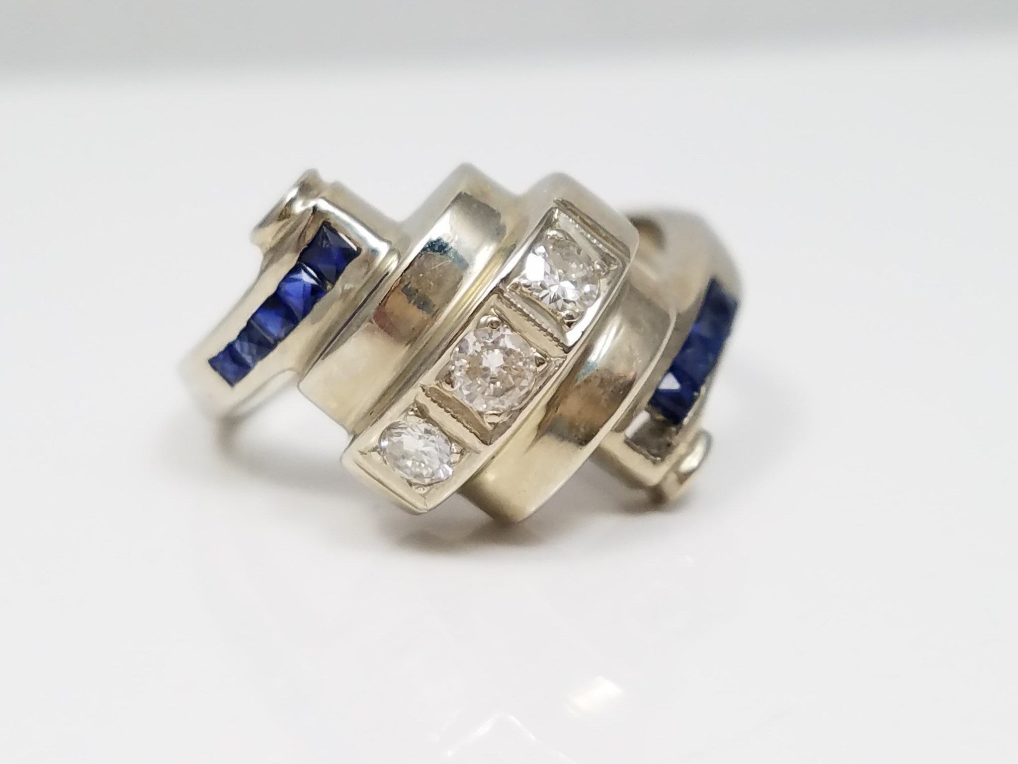 Vintage Sapphire + Diamond 14k White Gold Ring