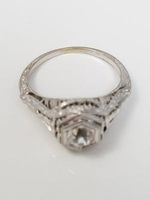 Classic Early 1900's Edwardian 18k White Gold European Cut Glass Engagement Ring