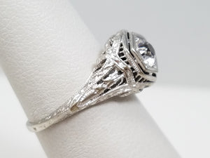 Classic Early 1900's Edwardian 18k White Gold European Cut Glass Engagement Ring