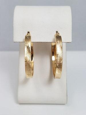 Simple 14k Yellow Gold Textured Hoop Earrings