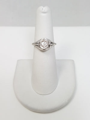 Classic Early 1900's Edwardian 18k White Gold European Cut Glass Engagement Ring