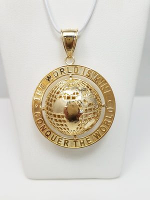 Inspirational "The World is Yours" 3D Pendant in 10k Yellow Gold