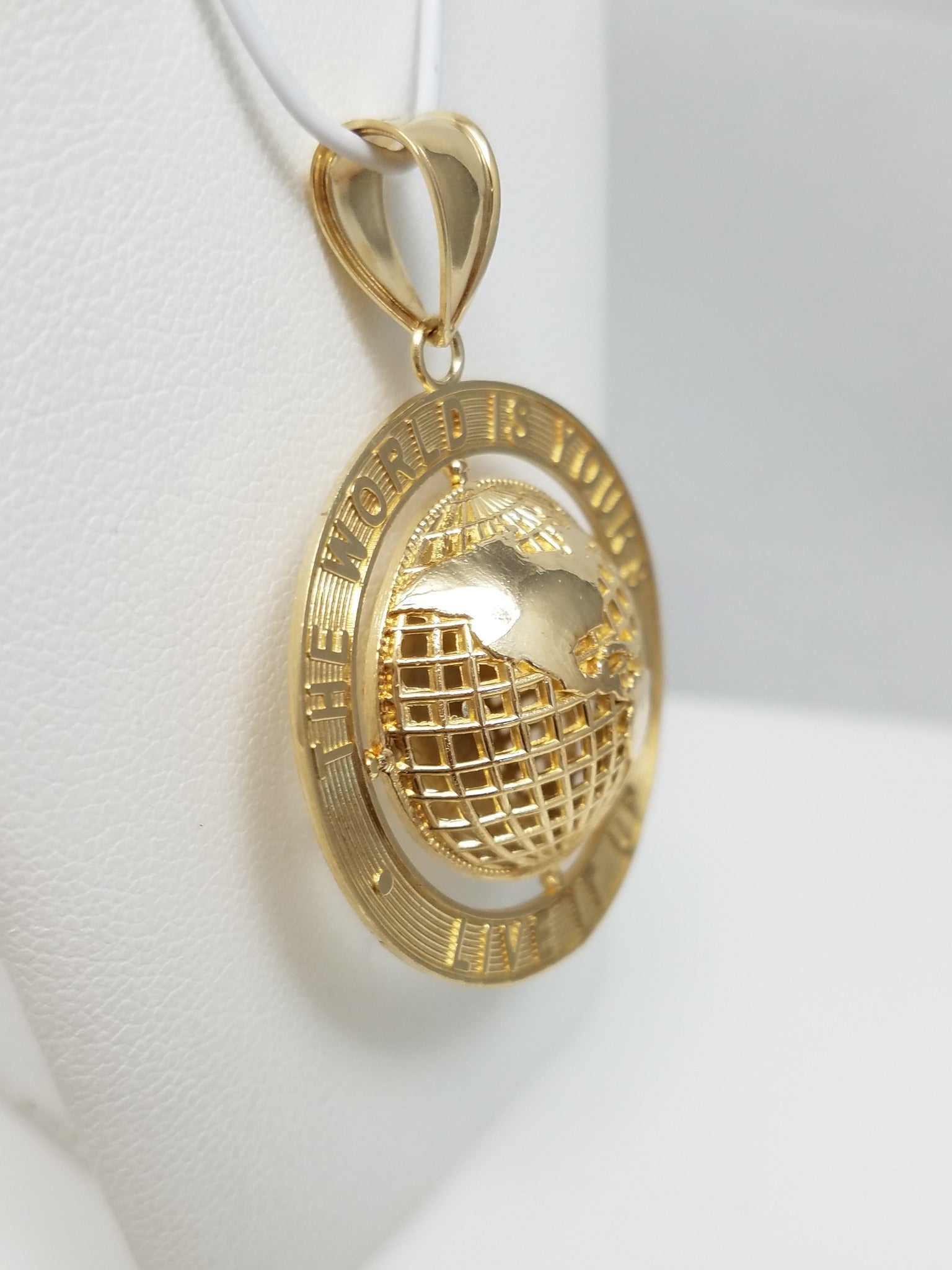 Inspirational "The World is Yours" 3D Pendant in 10k Yellow Gold