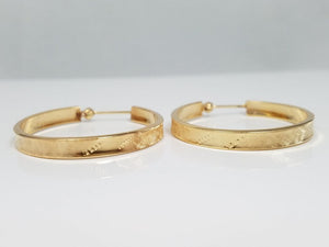 Simple 14k Yellow Gold Textured Hoop Earrings