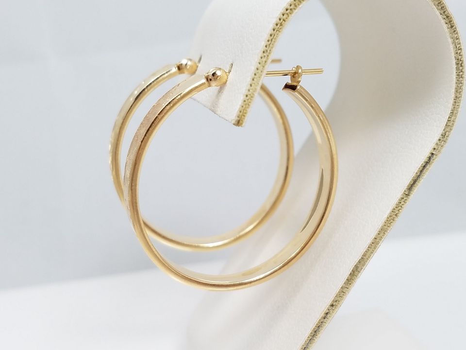 Simple 14k Yellow Gold Textured Hoop Earrings