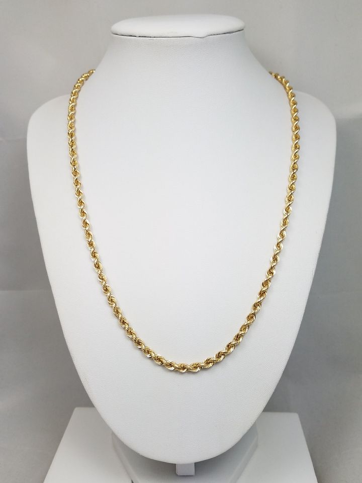 New! 14k Yellow Gold 4mm/20" Hollow Rope Chain Necklace