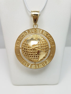 Inspirational "The World is Yours" 3D Pendant in 10k Yellow Gold