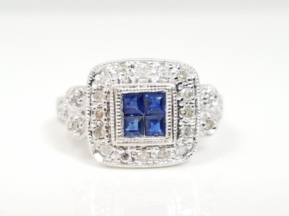 Classy Ladies 14k White Gold Natural Sapphire Diamond Ring