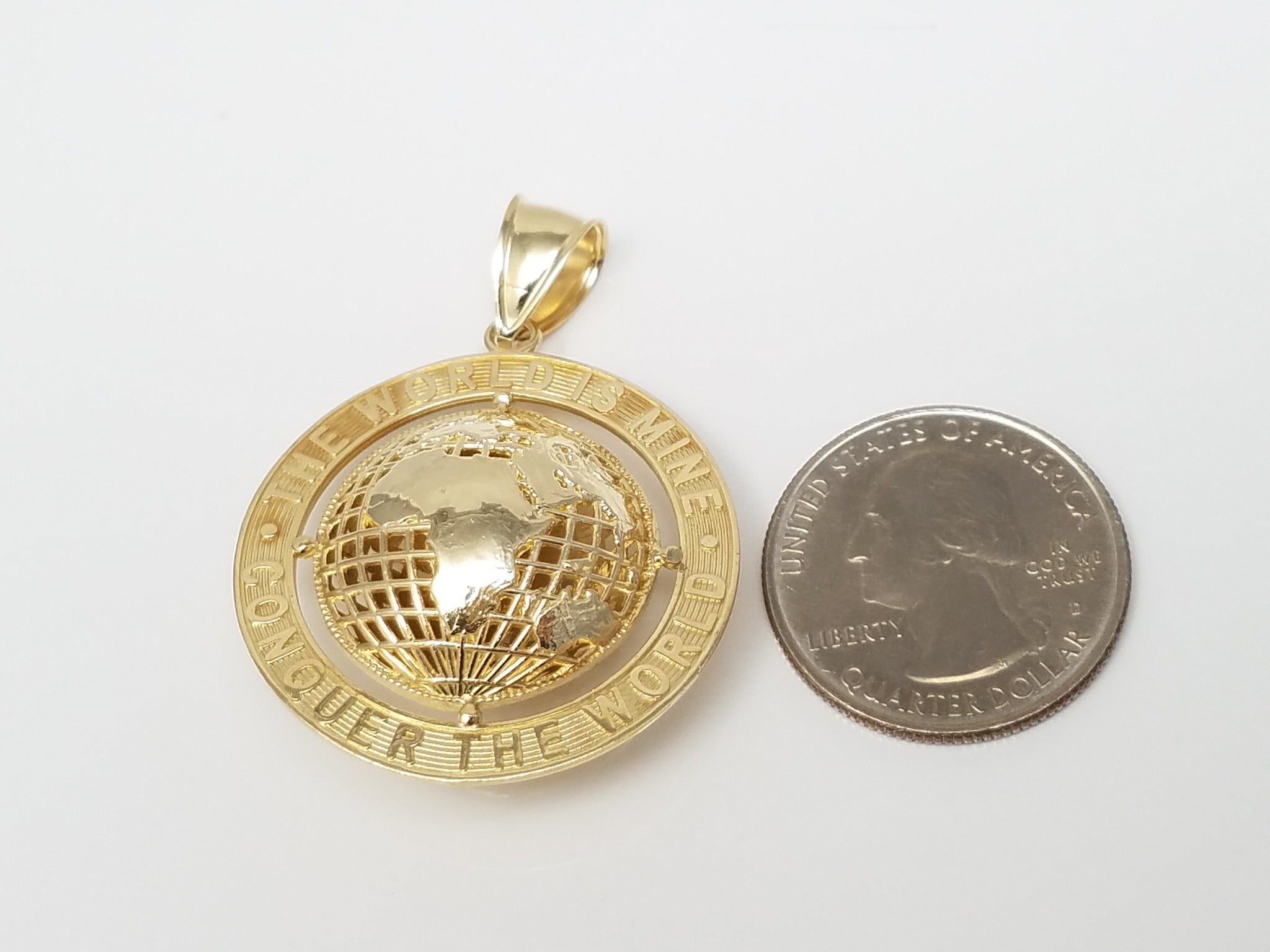 Inspirational "The World is Yours" 3D Pendant in 10k Yellow Gold