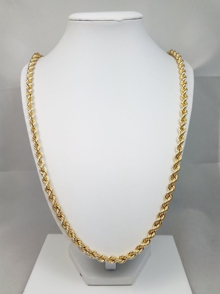 New Grand 10k Yellow Gold Hollow Rope Chain 6.2mm/28" Necklace