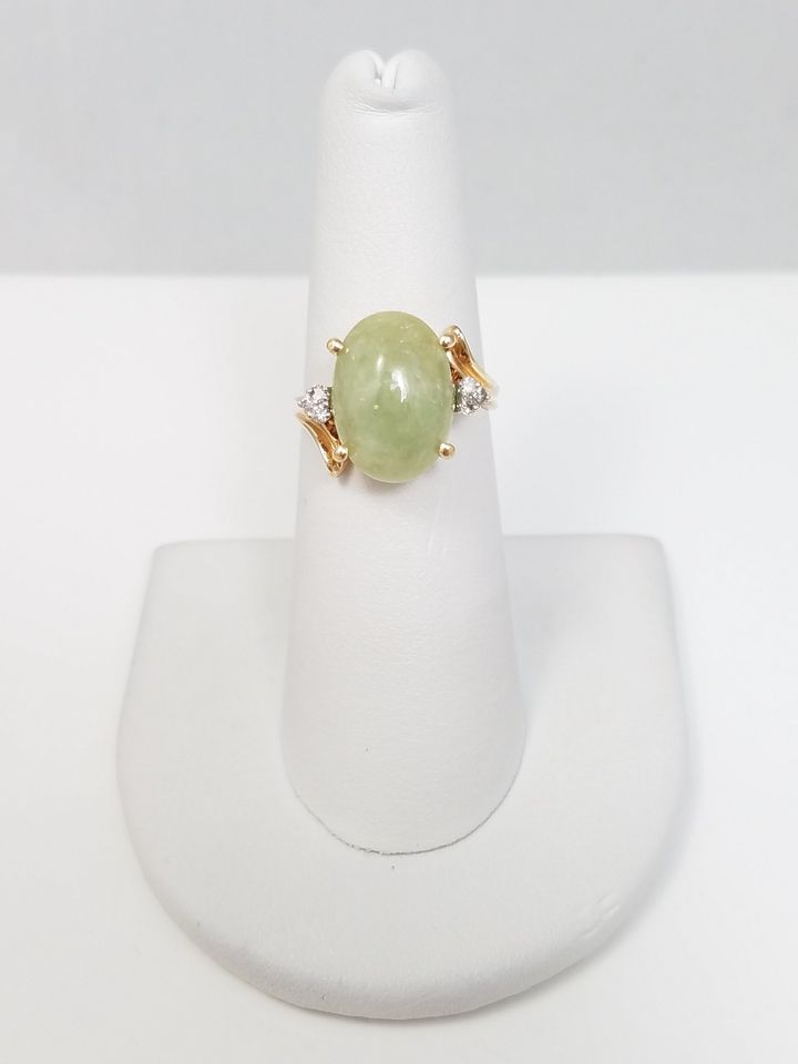 Soothing 10k Yellow Gold Natural Jade Diamond Bypass Style Ring