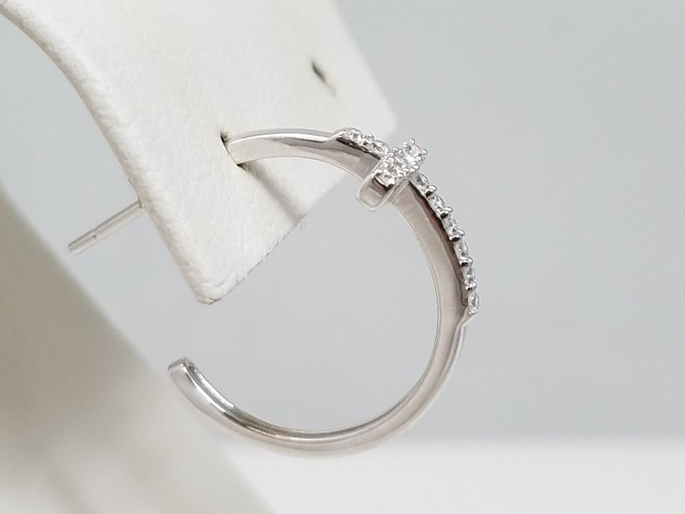 *Single Earring* 14k White Gold Diamond Cross Hoop Earring