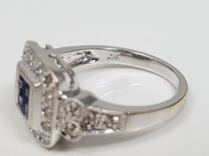 Classy Ladies 14k White Gold Natural Sapphire Diamond Ring