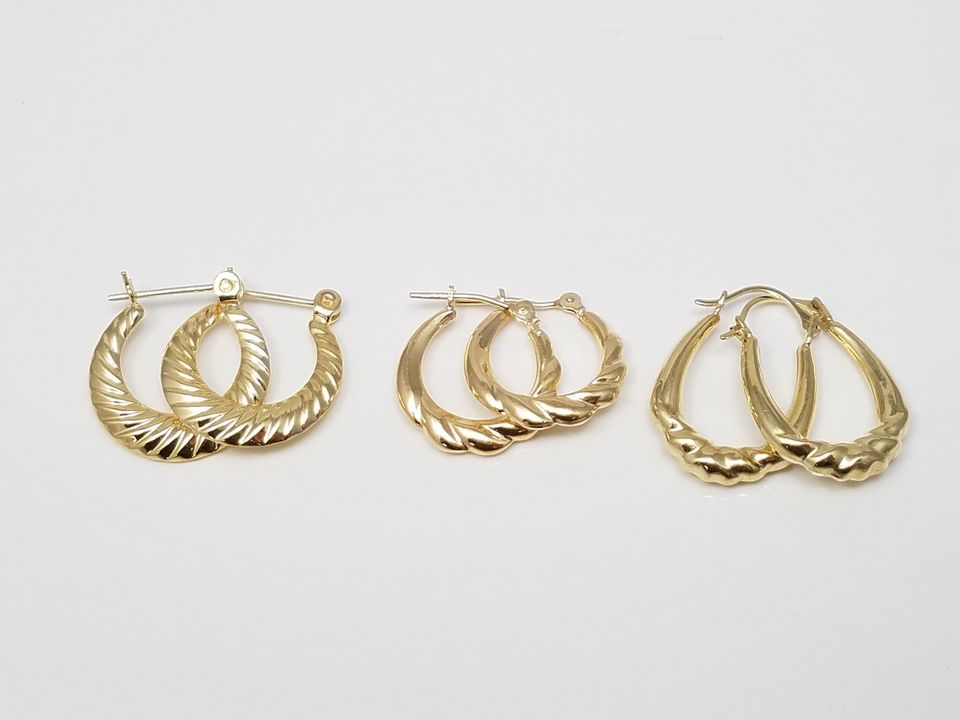 Three Pairs of NEW 14k Yellow Gold Petite Hoop Earrings