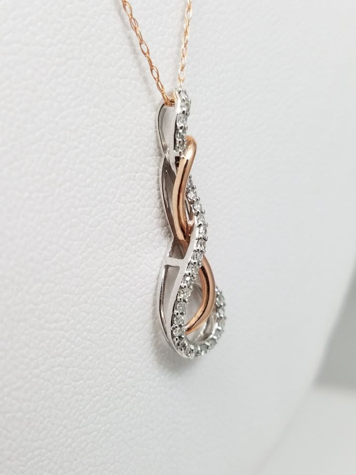 Sparkling 10k Rose + White Gold Diamond Swirl Pendant Necklace