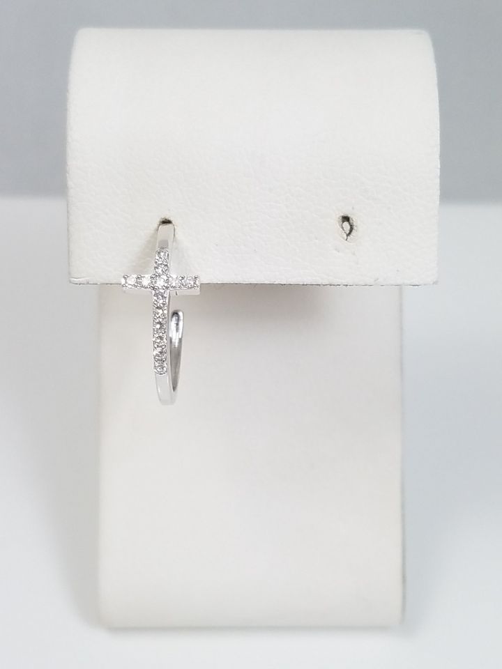 *Single Earring* 14k White Gold Diamond Cross Hoop Earring