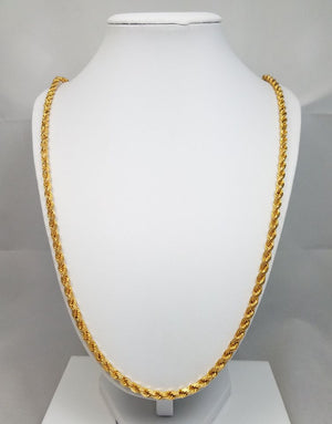 Stylish 27.75" Solid 22k Yellow Gold Diamond Cut Rope Chain Necklace