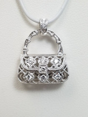 Adorable 18k White Gold Diamond Purse Pendant/Charm