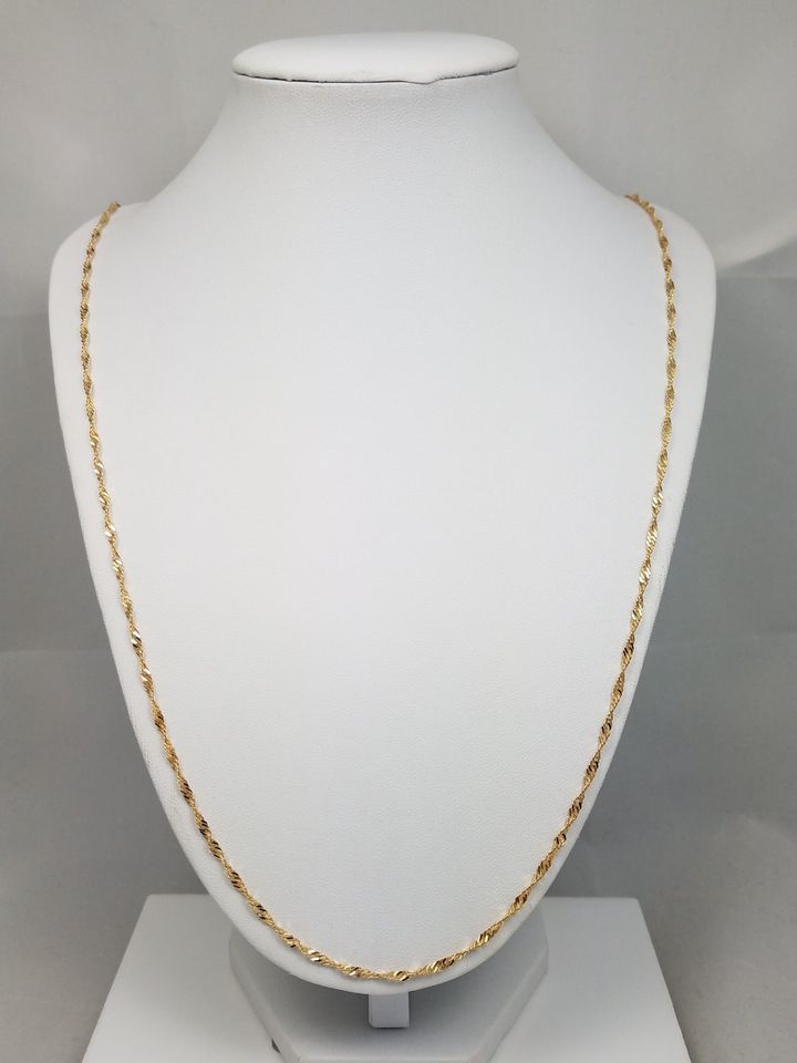 Classic 27" Solid 18k Yellow Gold Singapore Link Chain Necklace