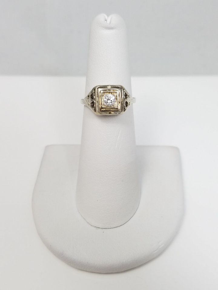 Art Deco 10k White Gold Old Cut Diamond Ring