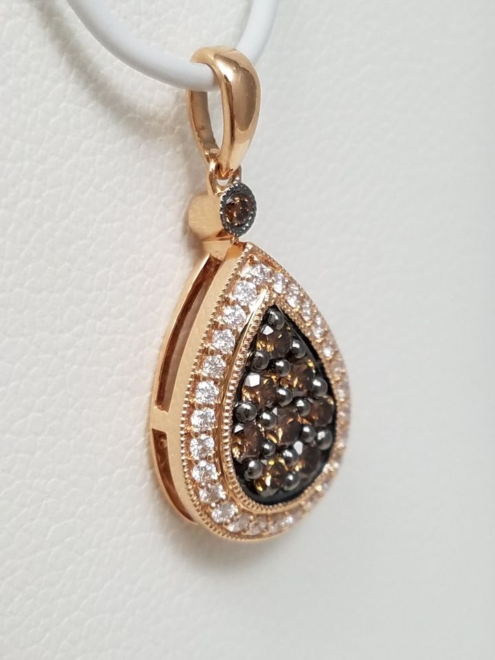 $1900 Designer 14k Rose Gold Natural Brown & White Diamond Pendant