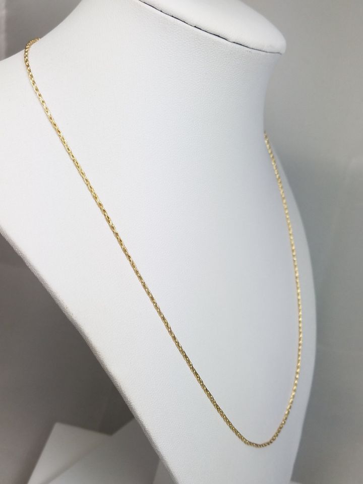 Gleaming 14k Yellow Gold Solid Wheat 20" Chain Necklace