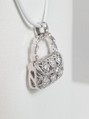 Adorable 18k White Gold Diamond Purse Pendant/Charm