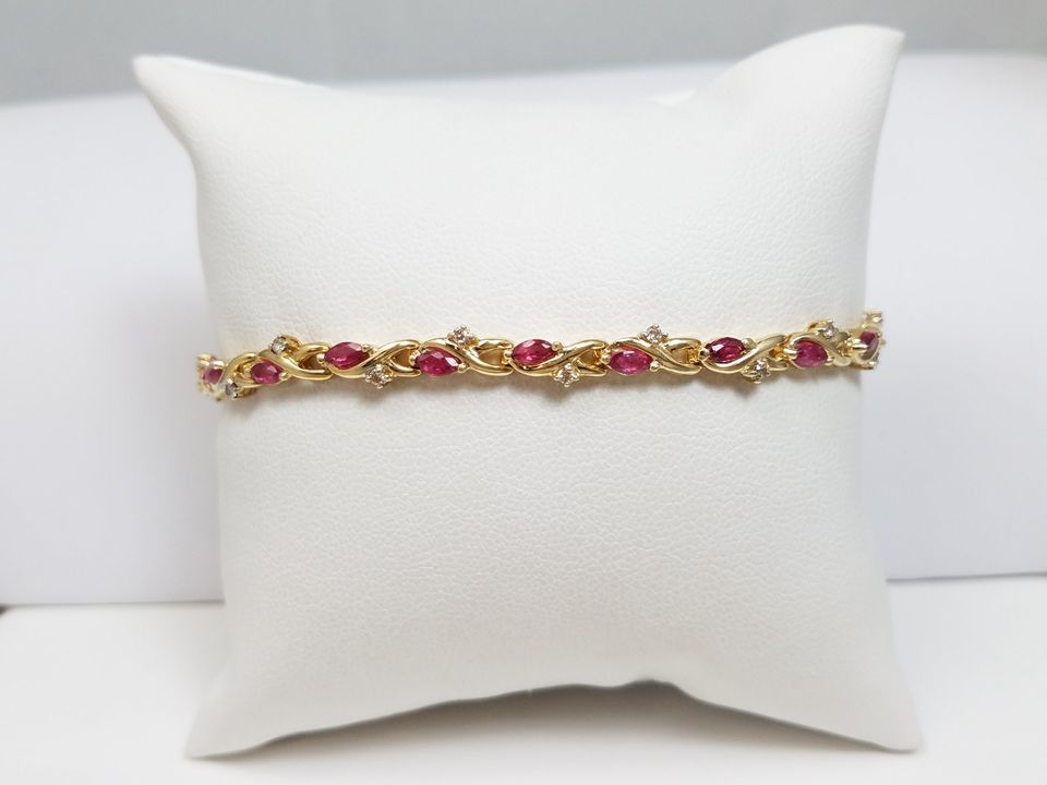 Elegant 7.25" 14k Yellow Gold Natural Ruby Diamond Custom Bracelet