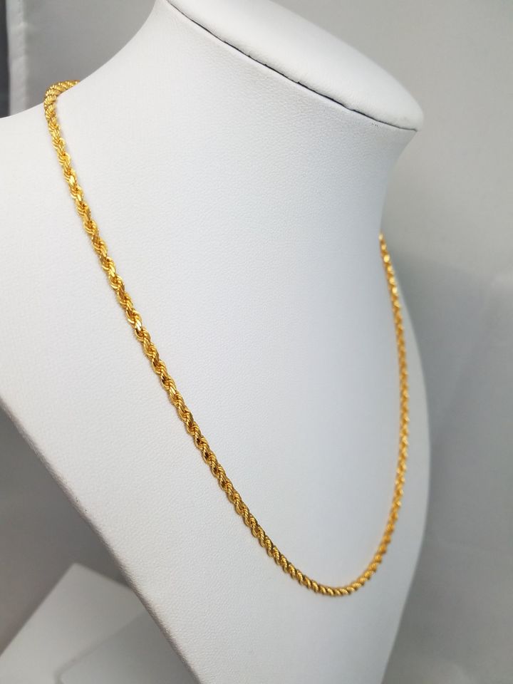 Luxurious 18" Solid 22k Yellow Gold Diamond Cut Rope Chain Necklace