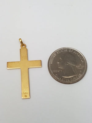 18k Yellow Gold Hand Engraved Cross Pendant