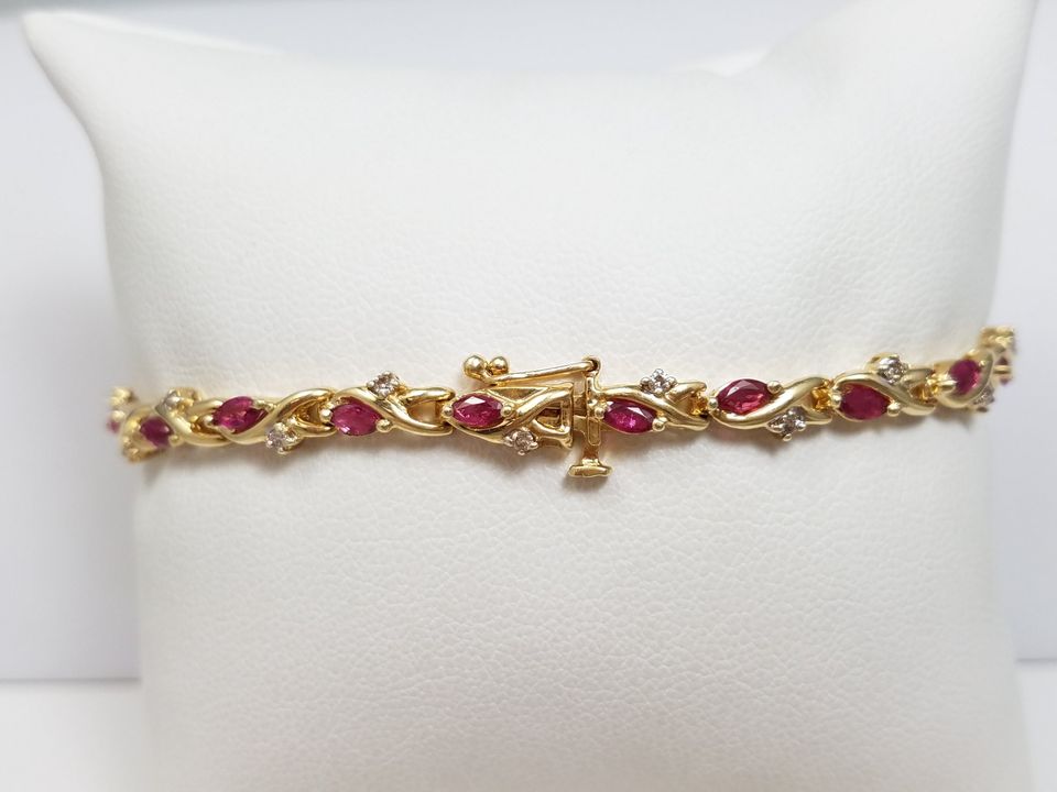 Elegant 7.25" 14k Yellow Gold Natural Ruby Diamond Custom Bracelet