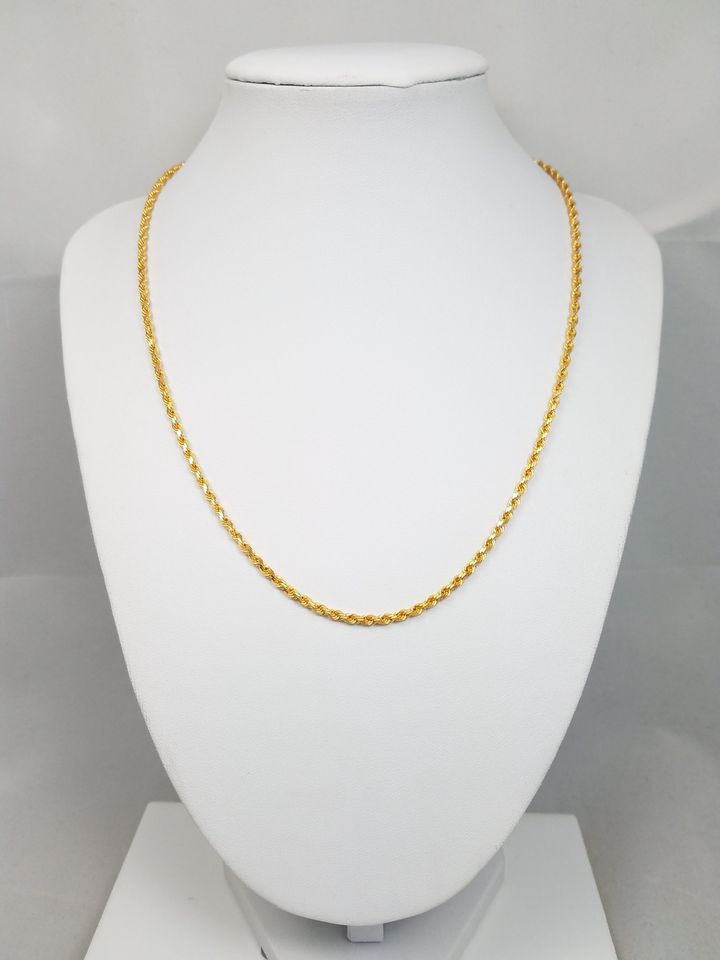 Luxurious 18" Solid 22k Yellow Gold Diamond Cut Rope Chain Necklace