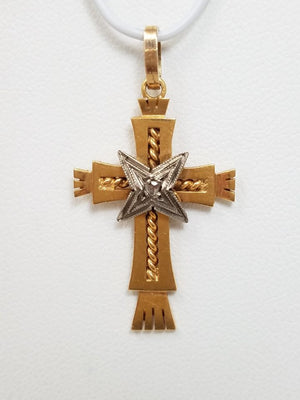 Devine Vintage 18k Solid Two Tone Gold Natural Diamond Cross Pendant