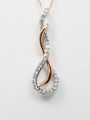 Sparkling 10k Rose + White Gold Diamond Swirl Pendant Necklace