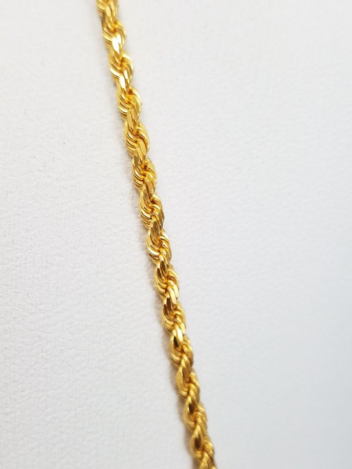 Luxurious 18" Solid 22k Yellow Gold Diamond Cut Rope Chain Necklace