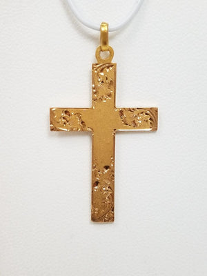 18k Yellow Gold Hand Engraved Cross Pendant