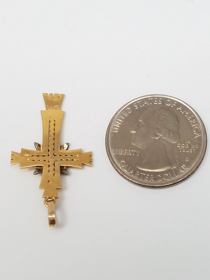 Devine Vintage 18k Solid Two Tone Gold Natural Diamond Cross Pendant