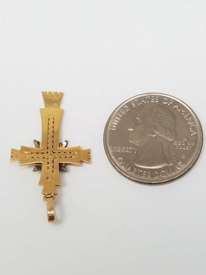 Devine Vintage 18k Solid Two Tone Gold Natural Diamond Cross Pendant