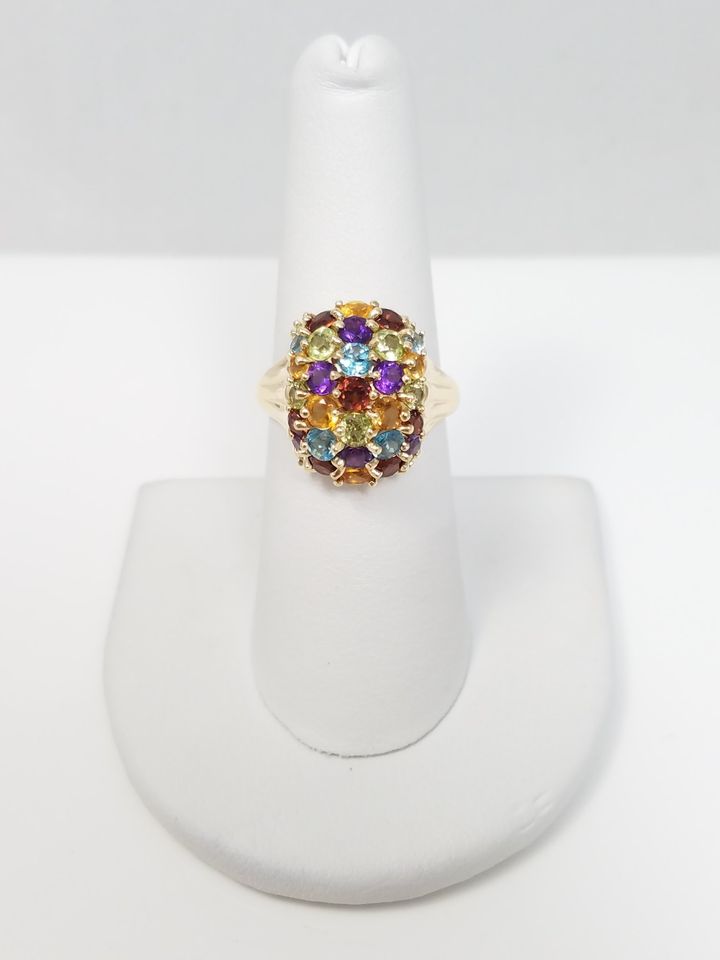 Colorful 10k Yellow Gold Natural Rainbow Gemstone Ring