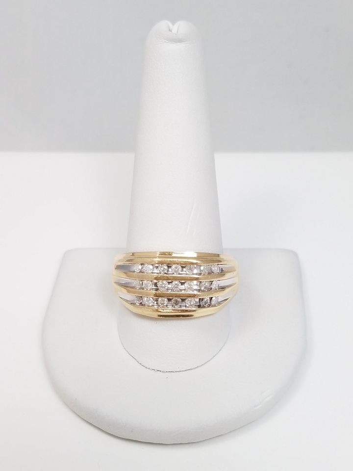 Handsome Men's 10k Yellow Gold Natural Diamond Ring Band