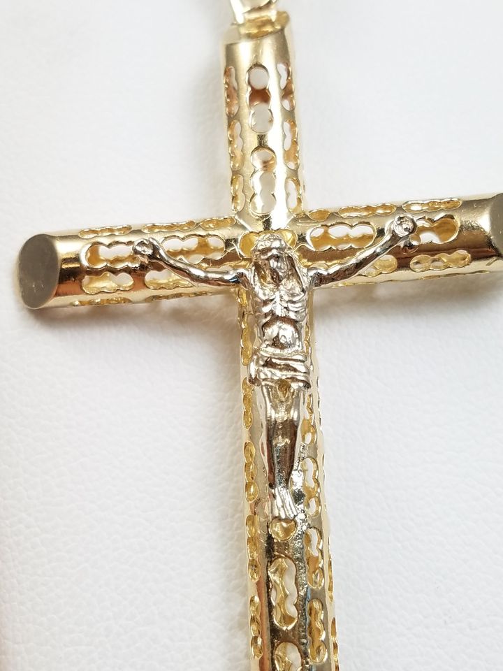 Divine Hollow 3D 8k Two Tone Gold Crucifix Cross Pendant