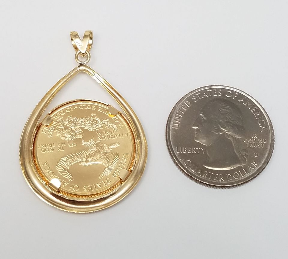 Dramatic 1/4oz Gold Eagle Coin With Custom 14k Yellow Gold Pendant