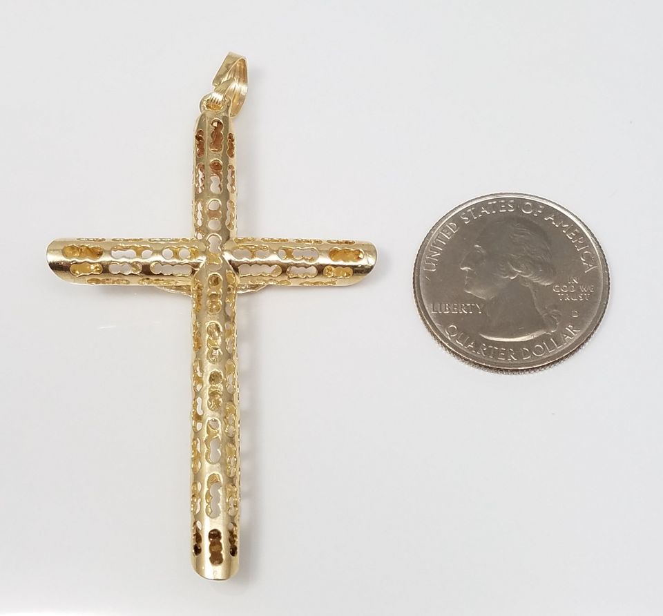 Divine Hollow 3D 8k Two Tone Gold Crucifix Cross Pendant