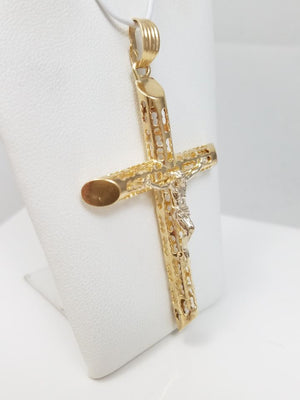 Divine Hollow 3D 8k Two Tone Gold Crucifix Cross Pendant