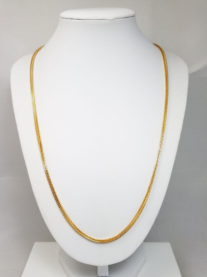 Radiant 22k Yellow Gold Solid Wheat Link 22" Chain Necklace