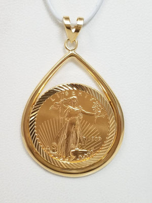 Dramatic 1/4oz Gold Eagle Coin With Custom 14k Yellow Gold Pendant