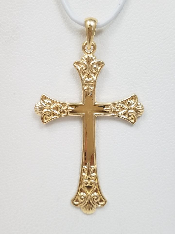 14k Yellow Gold 3-D Hollow Cross Pendant