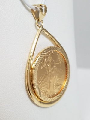 Dramatic 1/4oz Gold Eagle Coin With Custom 14k Yellow Gold Pendant