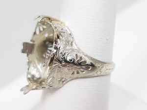 Ornate 18k White Gold 1930's Art Deco Ring Mount