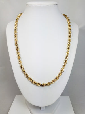 Stately 10k Yellow Gold Hollow Rope Chain 6.5mm/20.5" Necklace